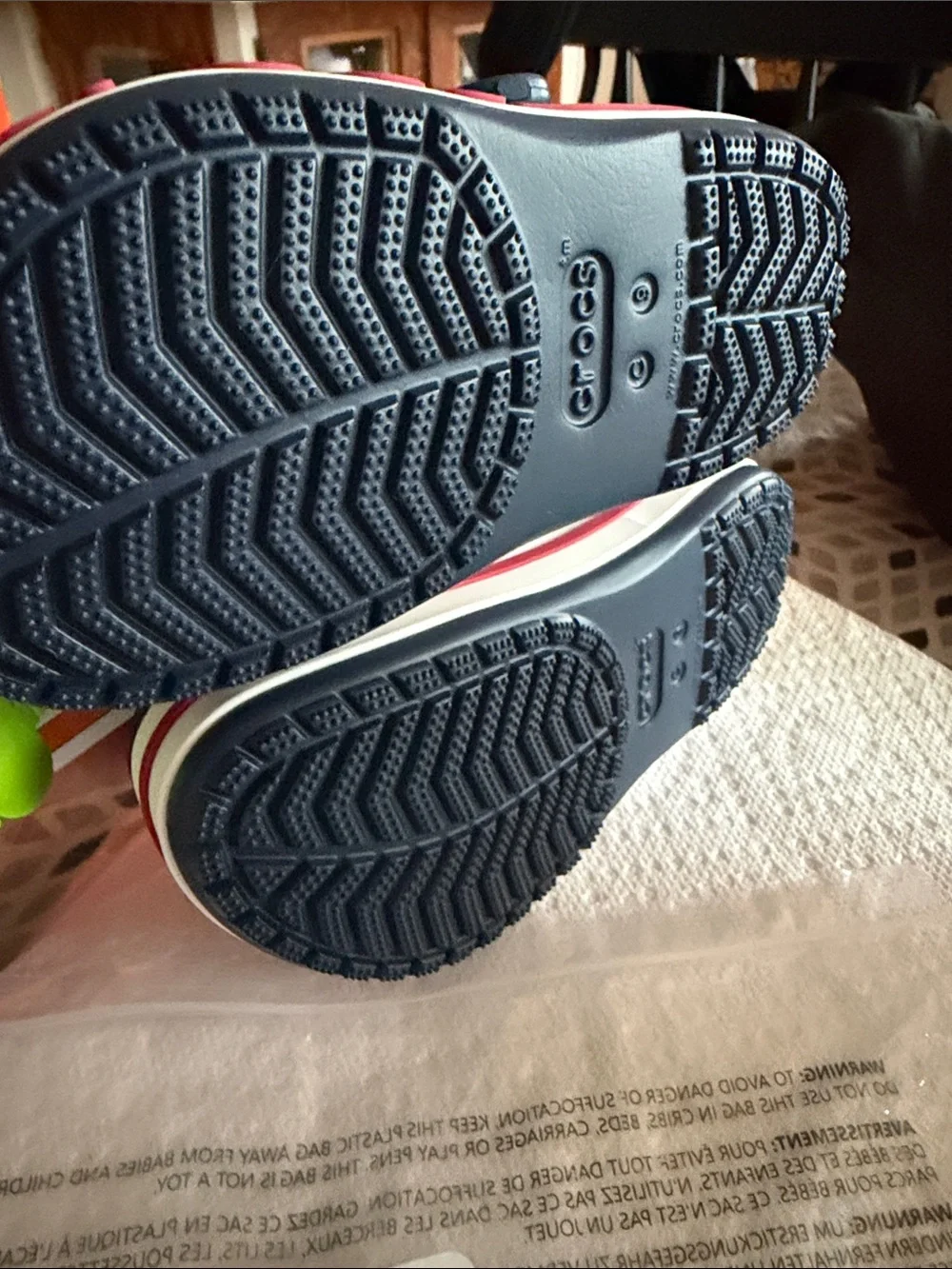 CROCS Kids Navy Clog with Red & White Midsole Stripe